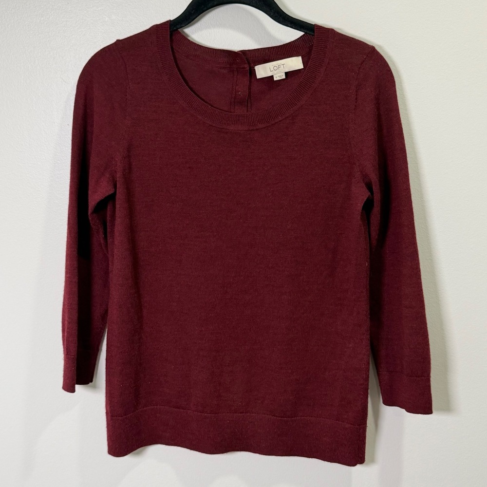 LOFT Wool Blend Minimalist Fall Sweater (M) Button Detail 3/4 Sleeve Office - Picture 2 of 11